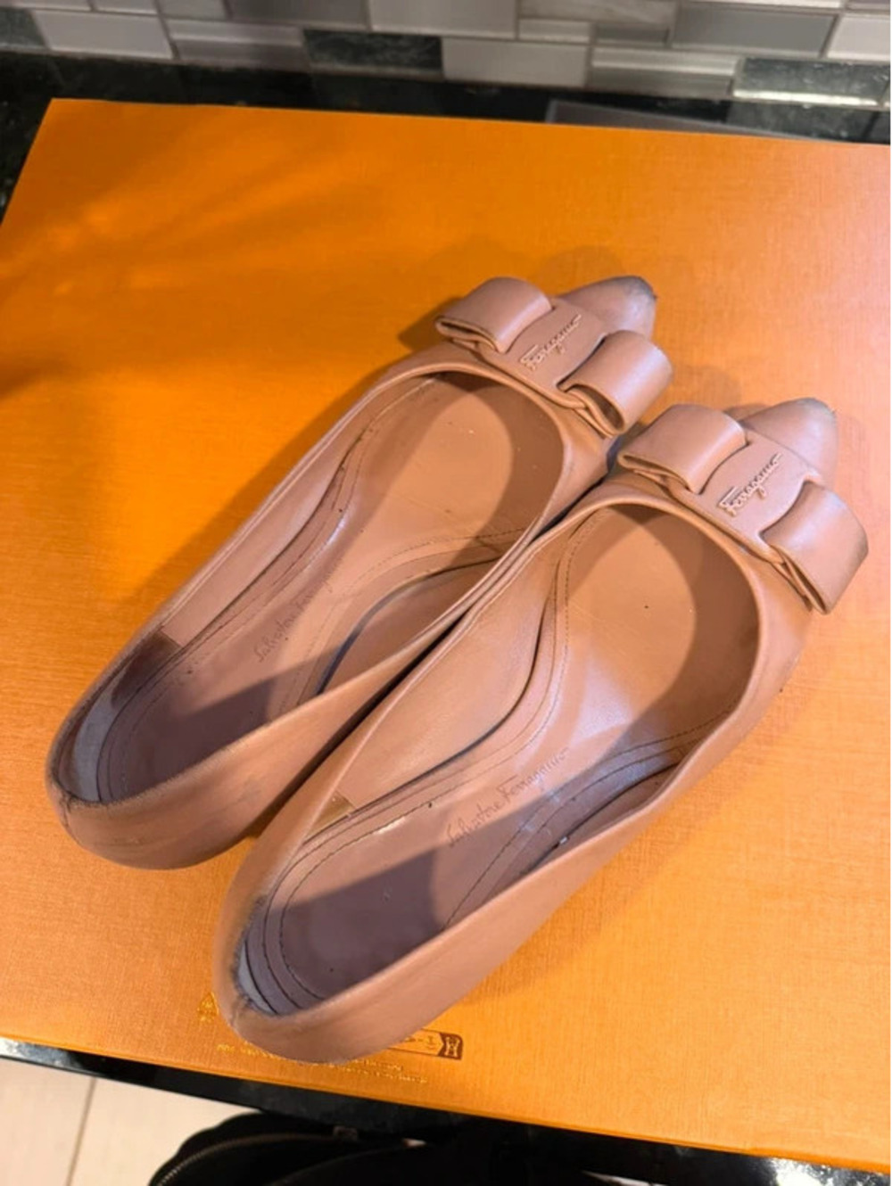 Salvatore Ferragamo Nude Pink Bow Pointed-Toe Flats
